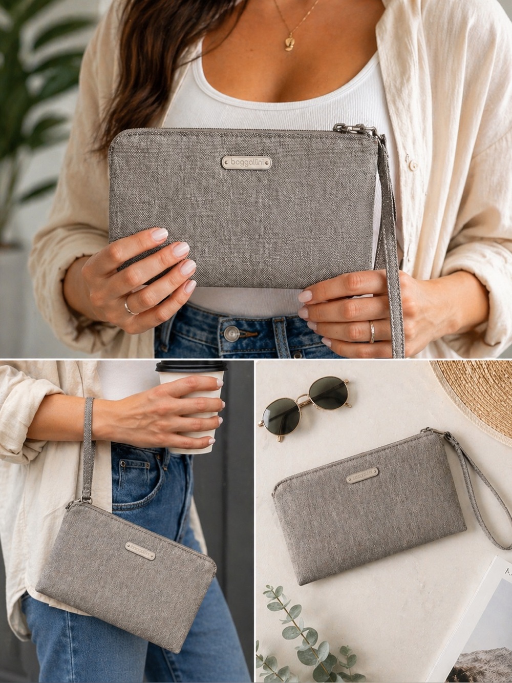 Baggallini RFID Wristlet Wallet / Clutch Stone Grey Color
